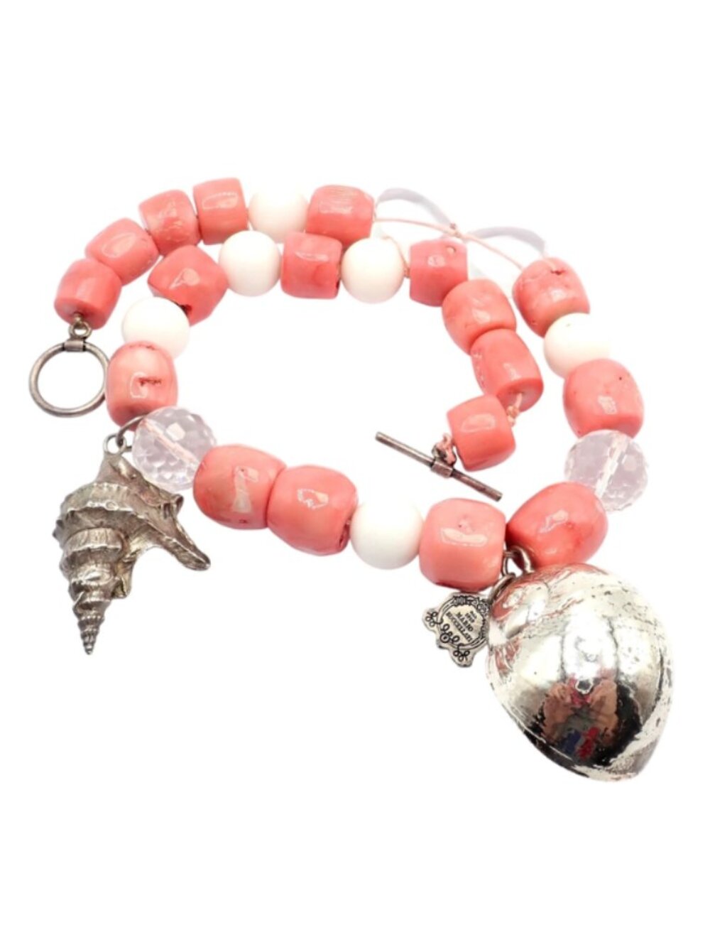 Rare! Vintage Mario Buccellati Free Time Silver Large Pink Coral Necklace 17.5" - Picture 6 of 11